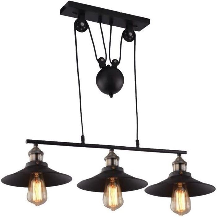 UNI Rétro Lustre Suspesion E27 40W Abat-jour Métal Style Industrielle Eclairage Noir