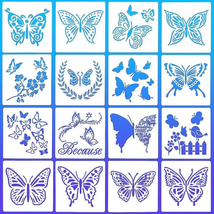 Lot De 25 Pochoirs Papillons Réutilisables - En Plastique PET, 15x15 Cm | Pour Peinture, Décoration Murale, Loisirs Créatifs - 11