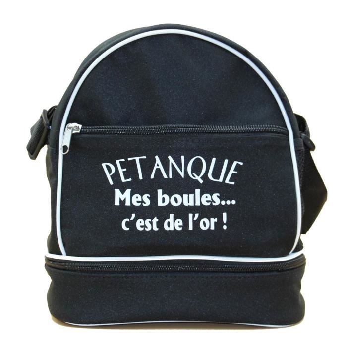 Sac bandoulière pour 3 boules de pétanques - Mes boules cest de lor - noir
