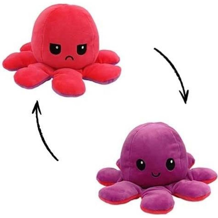 Octupus Ambiance Doudou Octopus en peluche réversible en forme de pieuvre double face Mood Octopus Angry & Happy doudou pieuvre Vert/rose 