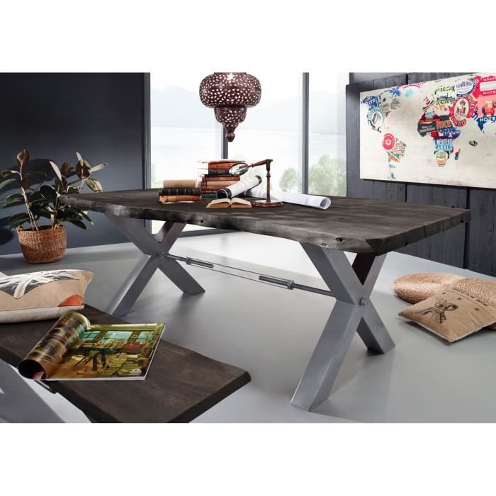 Table A Manger 200x110cm Bois Massif D Acacia Laque Gris Gris