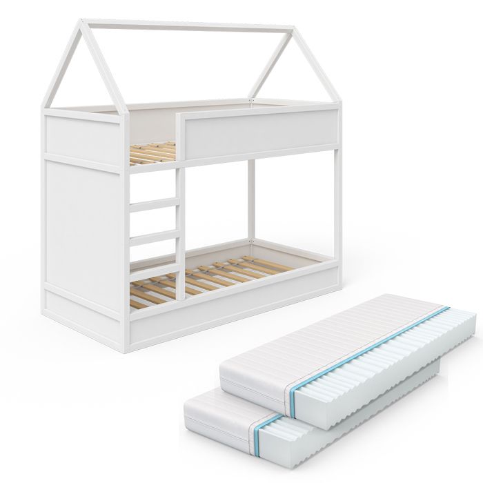 lit mezzanine enfant massimo en bois blanc - vitalispa - 90x200 cm - 2 matelas inclus