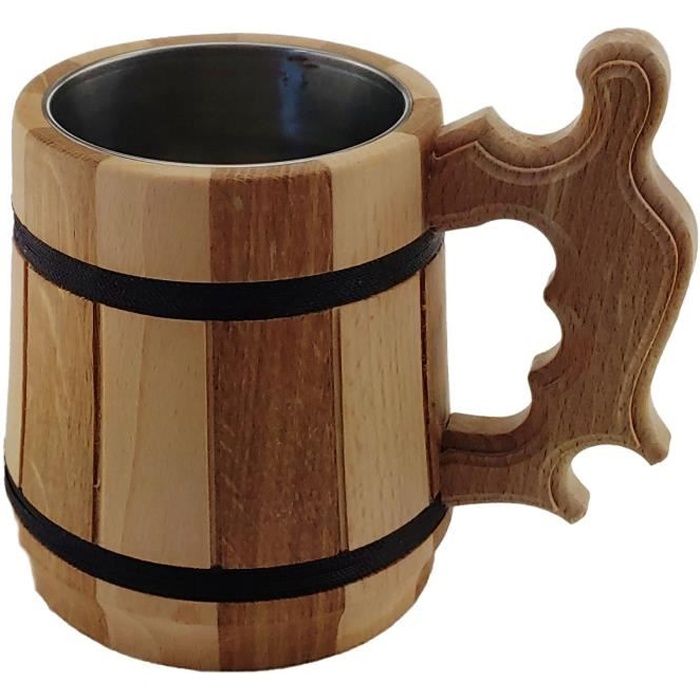 Chope A Biere En Chene Avec Insert En Acier Inoxydable Cdiscount Maison