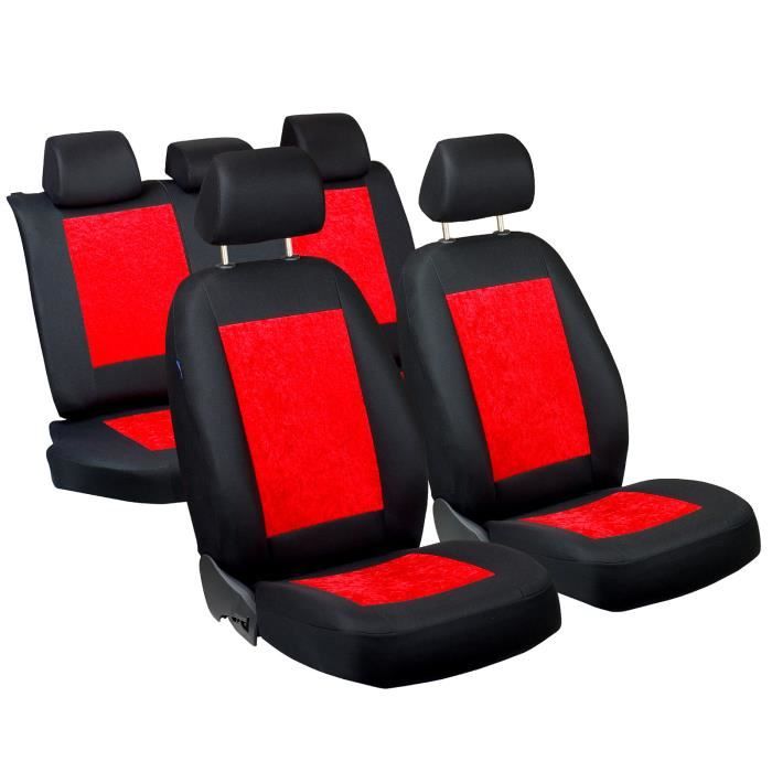 Housses Sièges Avant Voiture Grand Confort Universelles En Cuir Noir Rouge - Auto - Foto 5