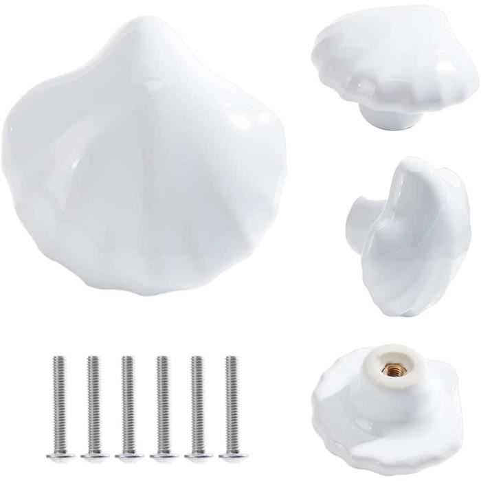 Lot De 6 Boutons Vintage En Forme De Coquillage - Blanc - Diamètre 20 Mm