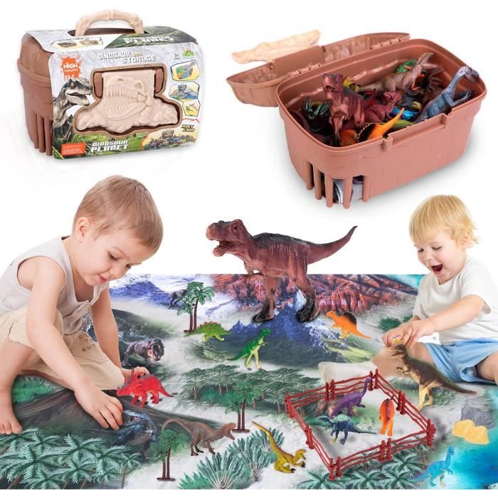 Jouets de dinosaures pour les enfants de 3 à 5 ans avec tapis de jeu  d'activité et arbres, ensemble de jeu de dinosaure réaliste éducatif