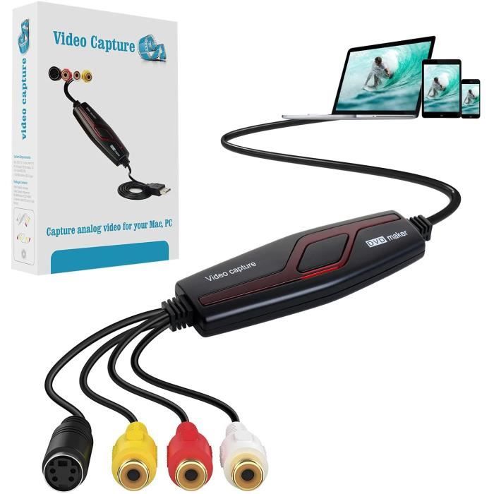 USB 2.0 Audio Video Grabber, Adaptateur pour Le Montage vidéo, Hi8 VHS à  DVD Digitizer pour Mac ou Windows 7 8 10 avec Adaptate A193