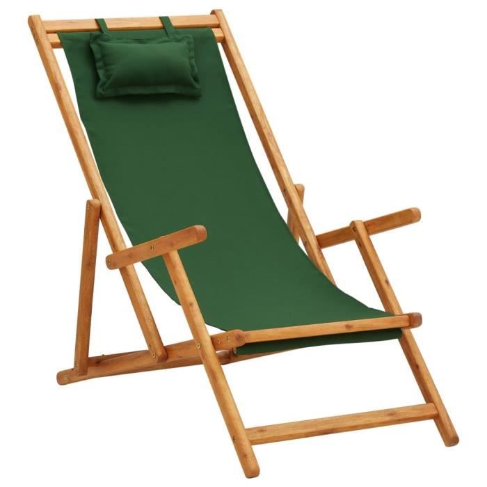 vidaXL Chaise pliable de plage bois d'eucalyptus solide et tissu 310312