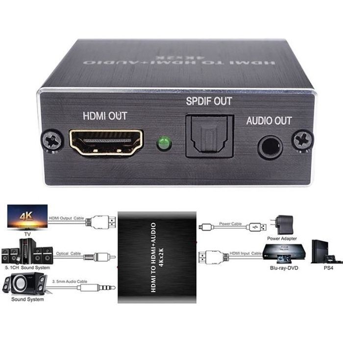 Extracteur Audio stéréo compatible HDMI convertisseur optique TOSLINK SPDIF + adaptateur séparateur Audio 3