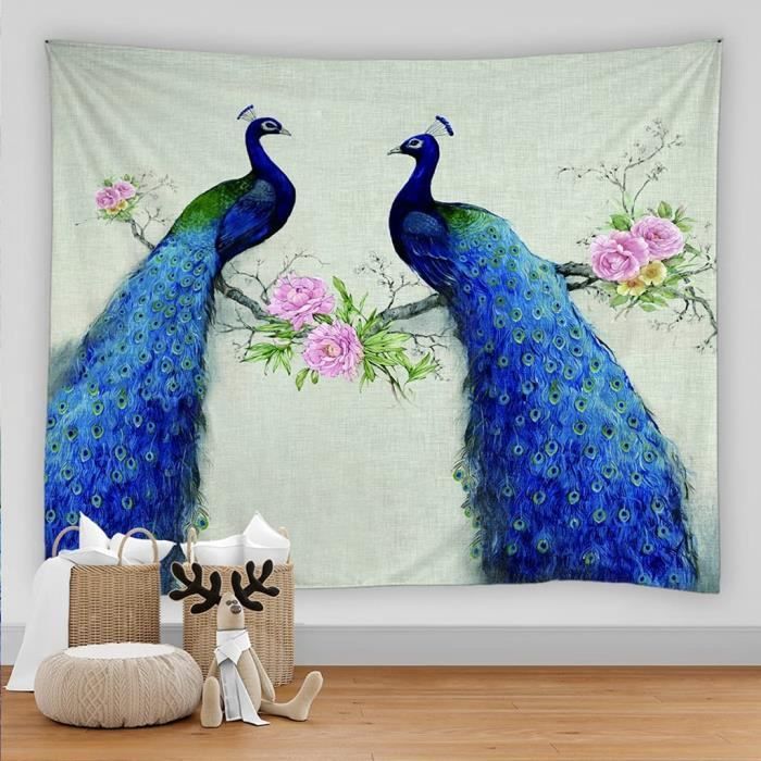 Tapisserie Murale Bohème 150x200cm - Motif Fleurs Et Oiseaux - Polyester