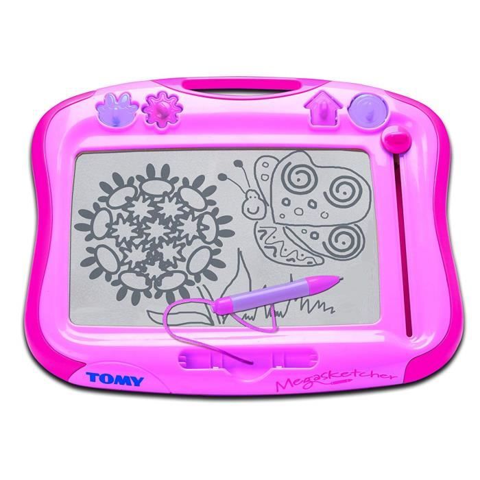 TOMY - Ardoise Magique Megasketcher Classique Rose T6484, Tablette Dessin Idéal Pour Voyager, Tableau Magnétique Effaçable Adapté