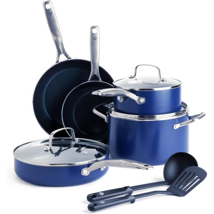Batterie De Cuisine GreenLife 16 Pièces - Revêtement Céramique Antiadhésif Sans PFAS, Rouge