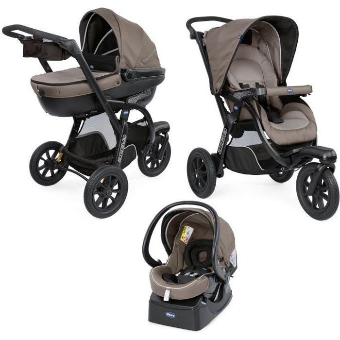 CHICCO Poussette combinée Activ3 Top - Siège auto groupe 0+ et base - 0-36  mois - Dossier + guidon réglable - Beige - Cdiscount Puériculture & Eveil  bébé