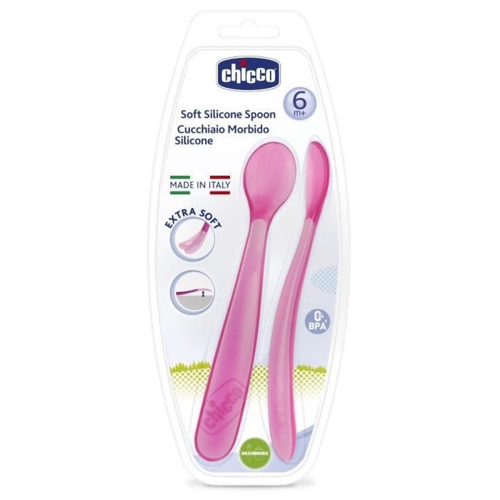 Chicco Mes Premières Cuillères Souples Bout Silicone Rose +6m 2 unités