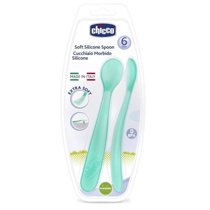 Chicco Mes Premières Cuillères Souples Bout Silicone Bleu +6m 2 unités