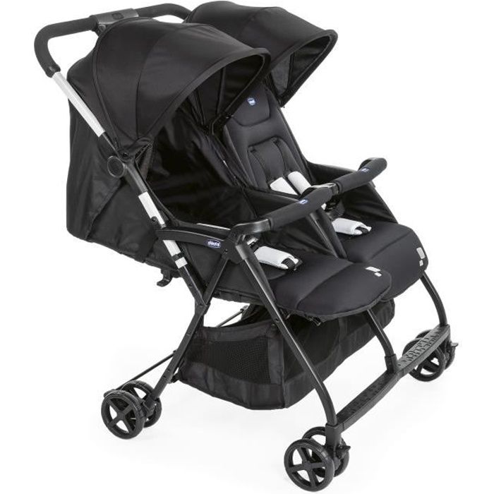 CHICCO Poussette double compacte Ohlala Twin - Dès la naissance - Jusqu'à 15kg - 78 cm de large - Arceau de sécurité - Black night