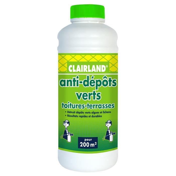 CLAIRLAND Anti Dépôts Verts , algues et lichens sur toitures, terrasses, dallages et murs - Concentr