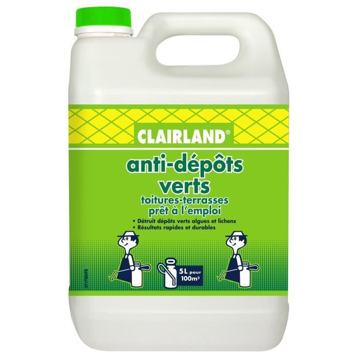 CLAIRLAND Anti Dépôts Verts algues et lichens sur toitures, terrasses et dallages - Solution prête à