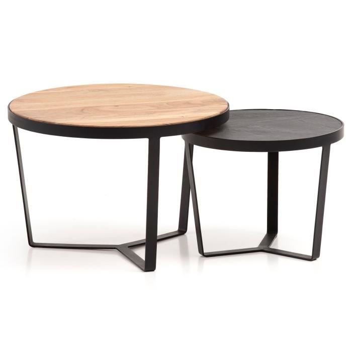 finebuy tables gigognes bois massif table d'appoint basse moderne lot de 2 ronde [marron]
