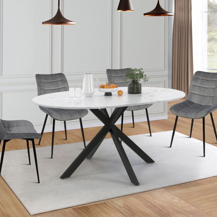 Table à manger ronde extensible - IDMARKET - ALIX - Mabre et noir - 4-8 personnes - 110-150 cm