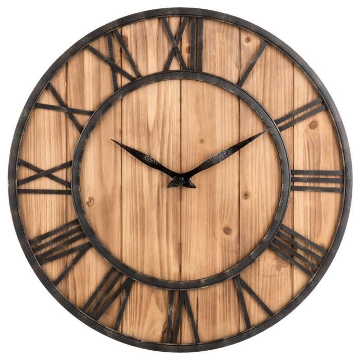 horloge murale en bois muette ronde salon achat vente horloge pendule cdiscount