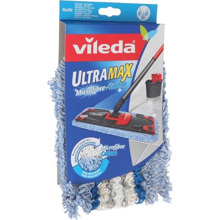 Vileda - UltraMax Power 2en1 - Set Complet Balai à Plat Microfibre