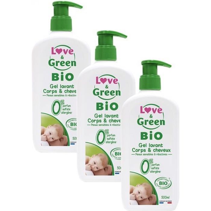 Love And Green Lot De 3 Gels Lavants Bebe Corps Et Cheveux 500ml Bio Cdiscount Au Quotidien