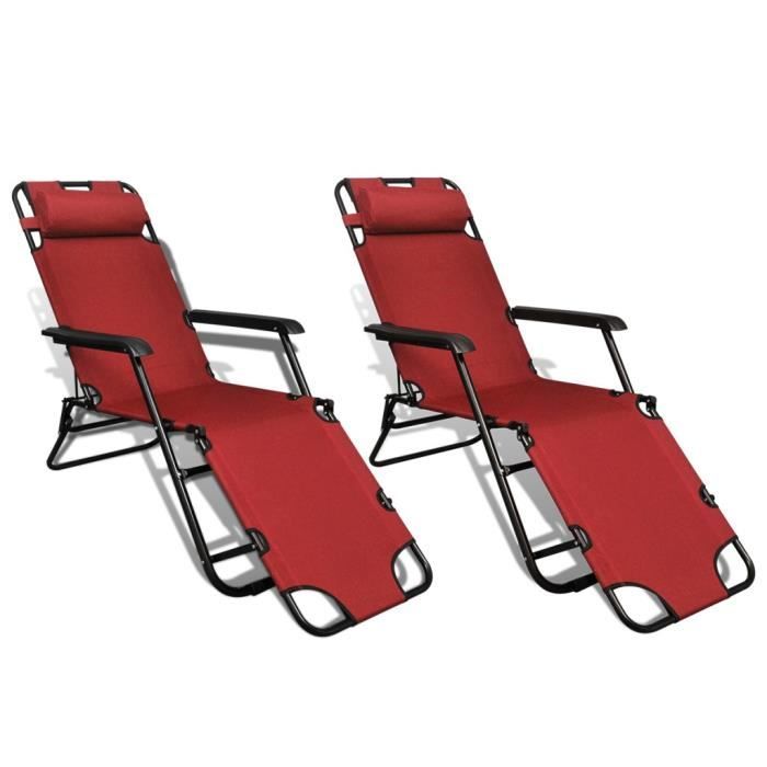 Ensemble de 2 Chaises longues pliables rouges avec reposepied MAJA+