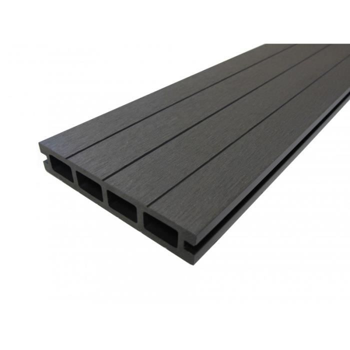 Lame terrasse bois composite alvéolaire Qualita - MCCOVER - Gris carbone - 360x14x25mm