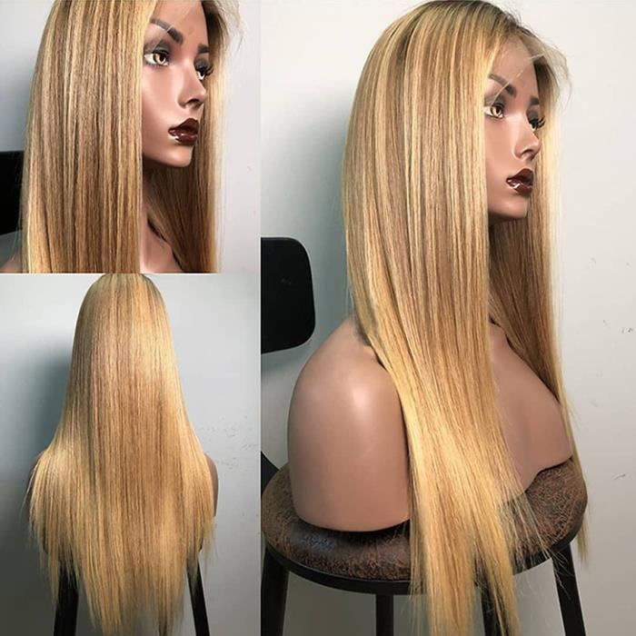20'' Perruque Lace Front Wig Remy Brésilienne Naturelle Lisse Blond Couleur  Ombré 1b/27 # 13X4 Avec Baby Hair - Cdiscount Au quotidien