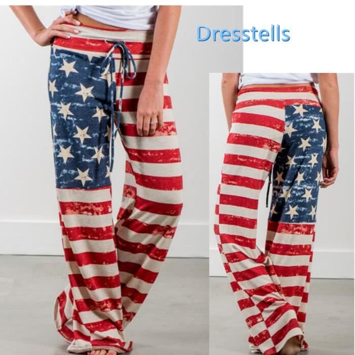 Dresstells Pantalon Femme Grande Taille Coton Pantalon Large Femme Taille Haute Elastique Pantalon Imprime Femme Americain Cdiscount Pret A Porter