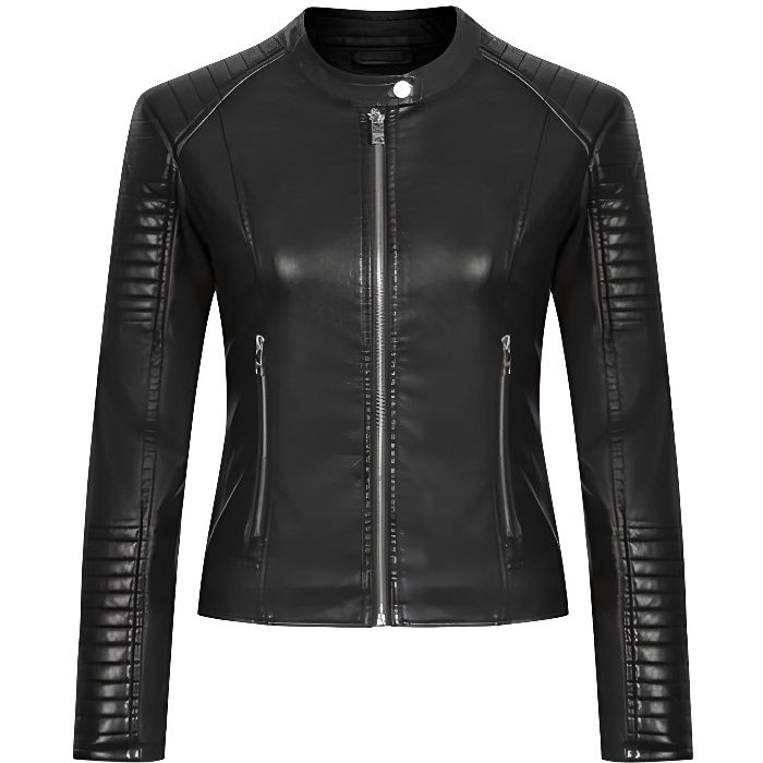 Veste noir simili cuir femme clearance
