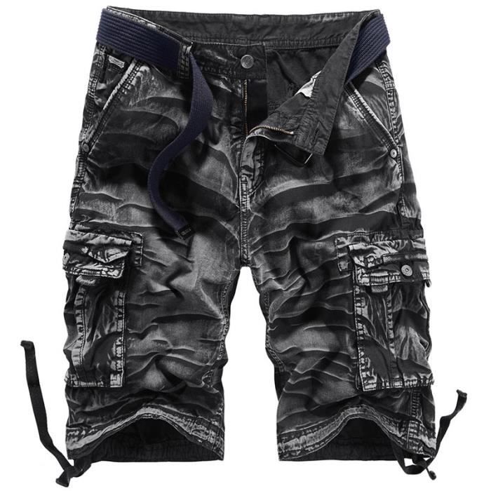 Short Cargo Homme Été - Bermuda 3/4 Camouflage - Multipoches Coton - Pour Sport Et Outdoor