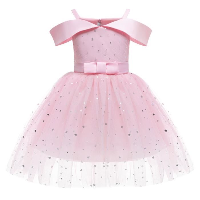 Enfant Fille Robe De Soiree Etoiles Scintillante Robe Princesse Robe Bouffante Fete Anniversaire Mariage Halloween 2 10 Ans Rose Rose Cdiscount Pret A Porter