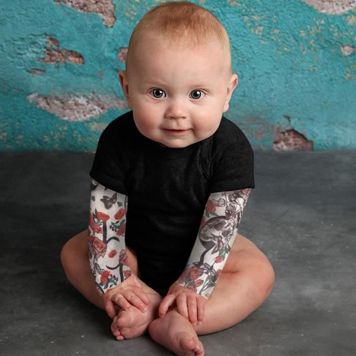 Body nouveau-né bébé garçon tatouage imprimé manches longues patchwork  barboteuse Noir Noir - Cdiscount Prêt-à-Porter