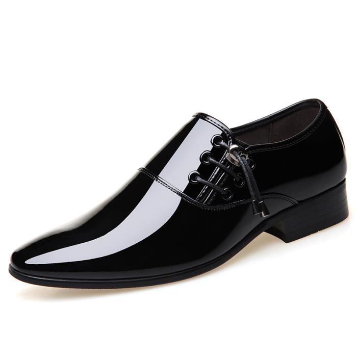 Chaussures Oxford Homme En Cuir Verni - Style Derby Lacets Pour Mariage, Business, Ville - Noir & Marron - 2