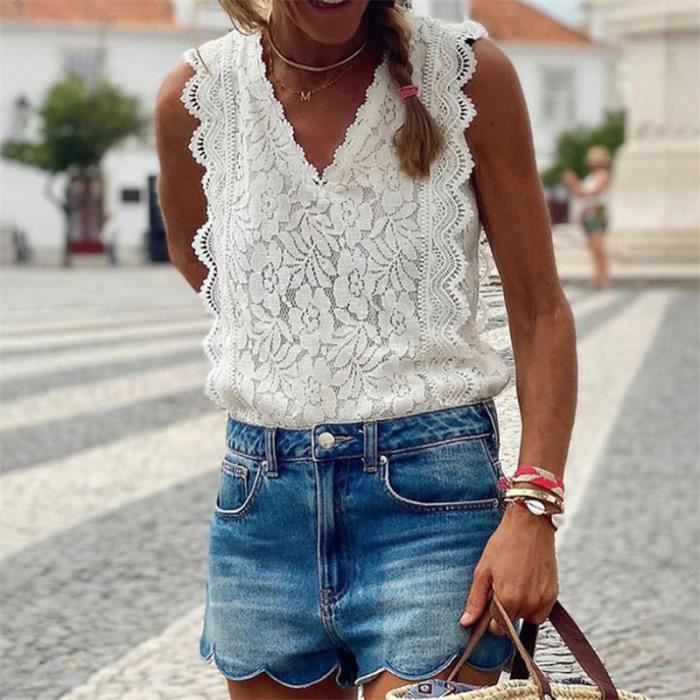 Tee shirt femme dentelle blanc clearance
