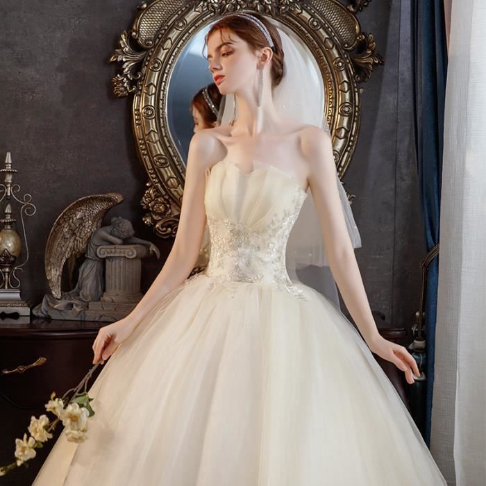 La robe de mariee principale mariee 2020 nouveau systeme Mori reve super fee temperament mariee champagne couleur mince min Blanc Cdiscount Pret a Porter