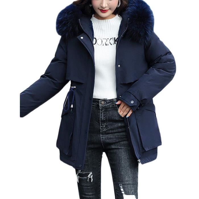 Doudoune bleu sale avec fourrure