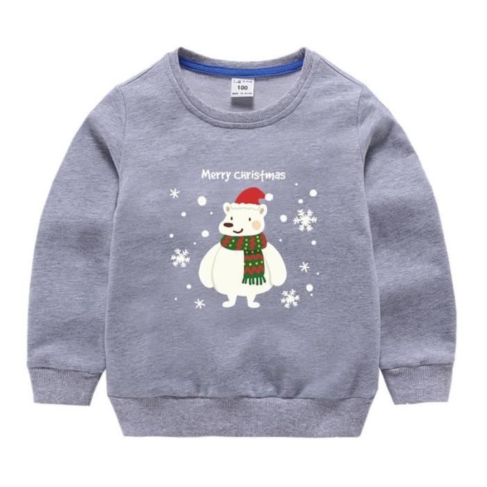 Pull De Noël Pour Enfant - Imprimé Festif (Père Noël, Renne...) - Col Rond, Manches Longues - Coton Doux Et Extensible