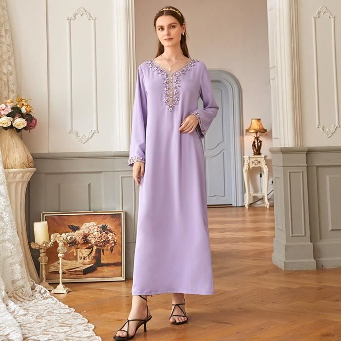 Caftan marocain robes de soiree musulmanes Abayas pour femmes Abaya dubai turquie Islam arabe Hijab Robe longue Robe Longue Femme Violet Cdiscount Pret a Porter
