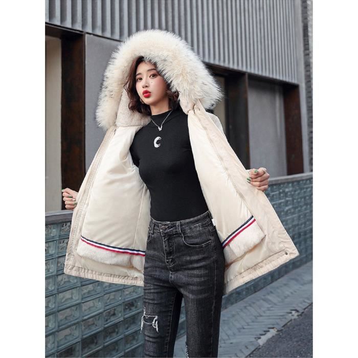 Parka Chaud Avec Capuche elegant a la mode en Fourrure chaud bien applicable a l hiver pour femme fille Blanc XS