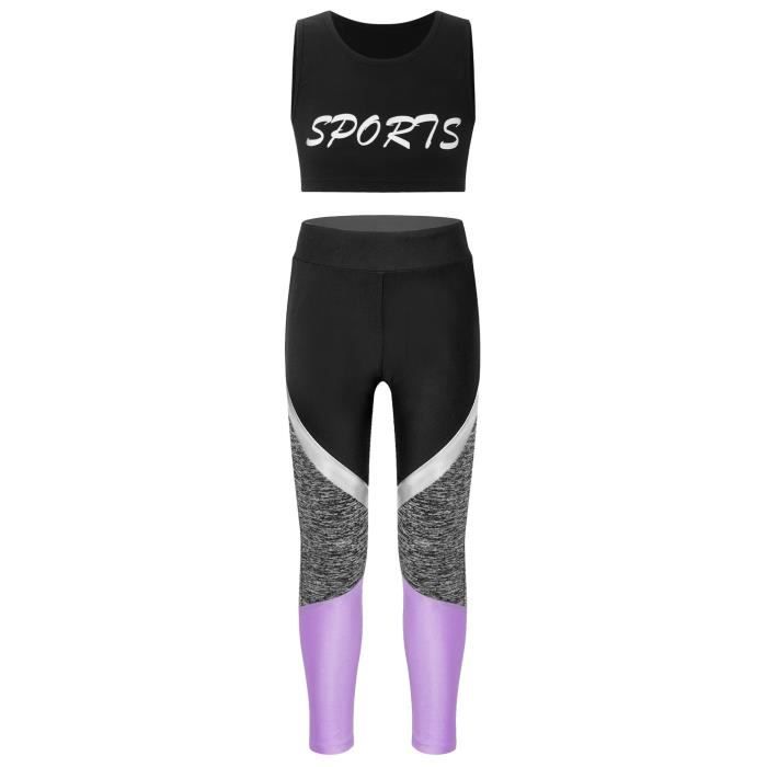 RUNQHUI Ensemble Sport Fille Débardeur Et Short - Tenue Gymnastique Danse Fitness Yoga Gym 5-14 Ans