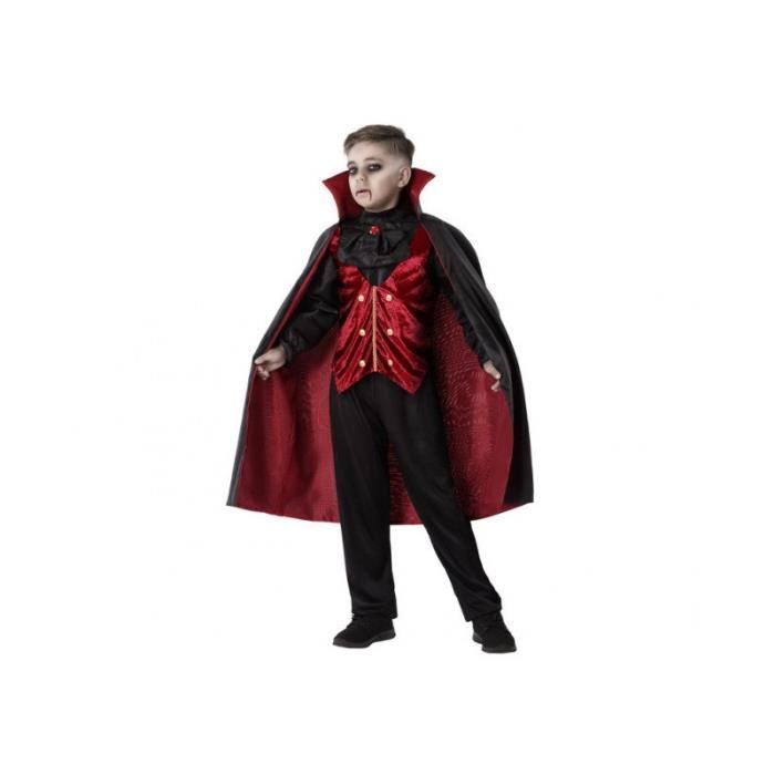 Costume De Vampire Pour Enfant - Cape Noire Avec Col Rouge, Inclut Dents Et Faux Sang - Idéal Pour Halloween Et Fêtes - 3