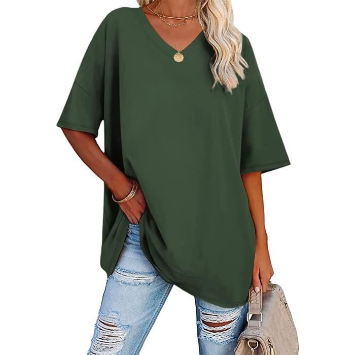 V Neck T Shirt Oversize Femme Col V Plus Rib Oversized V Neck T