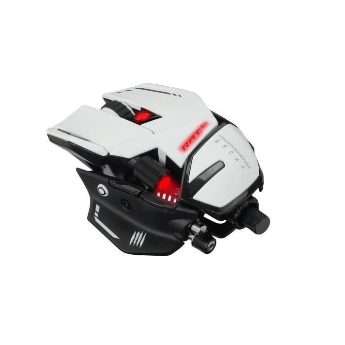 Madcatz RAT 8+ Blanc - Souris gamer filaire personnalisable - 11 boutons - LED RGB - 16000 DPI - Pixart PMW3389