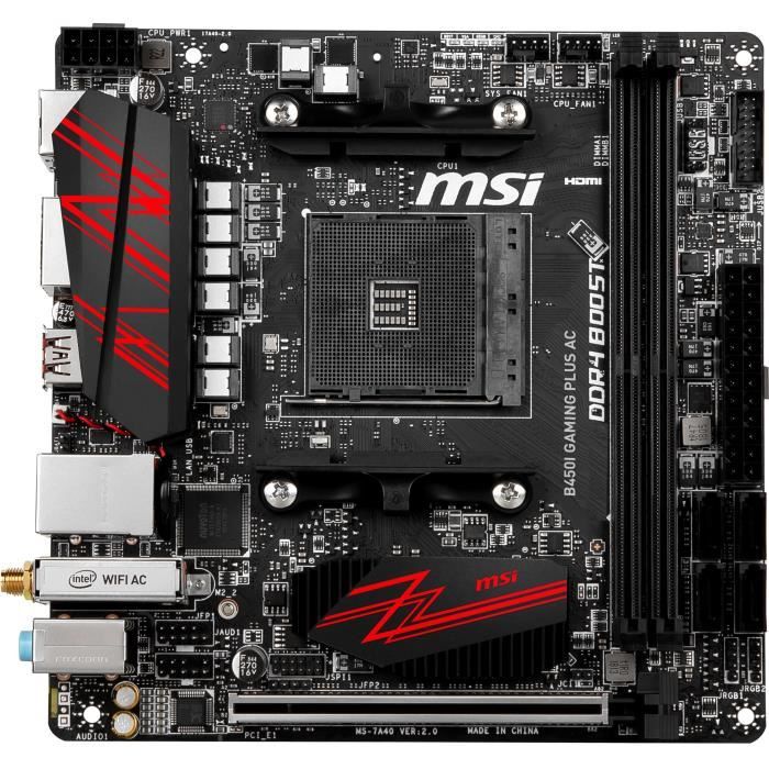 MSI B450I GAMING PLUS AC Carte mère mini ITX Socket AM4 AMD B450 Chipset USB 3.1 Gen 1 Bluetooth Gigabit LAN Wi Fi carte graphique embarquée unité centrale requise audio HD 8... - vue 2