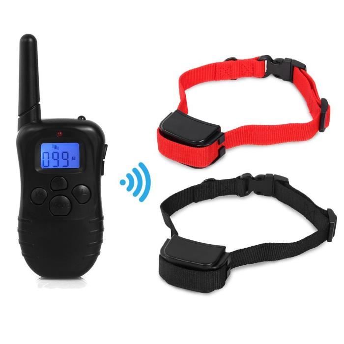 Comparer les prix de Collier de Dressage Electrique Etanche Anti-Aboiement avec Télécommande Numérique et Batterie Rechargeable - Pack 2 Colliers - Coule