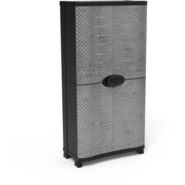 Armoire - PLASTIKEN - Space-saver - 90 cm - 4 étagères - Noir/gris