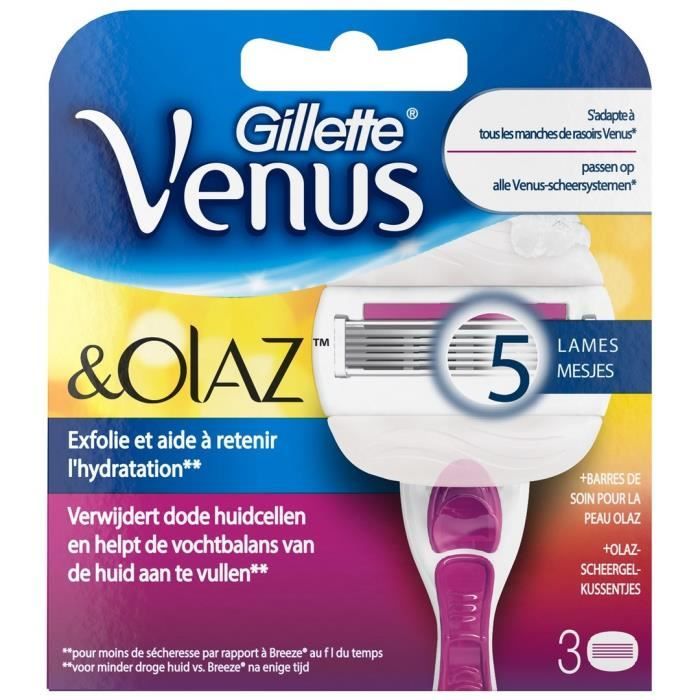 Gillette Pack De 3 Lames 5 Lames De Rasoir Venus Et Olaz